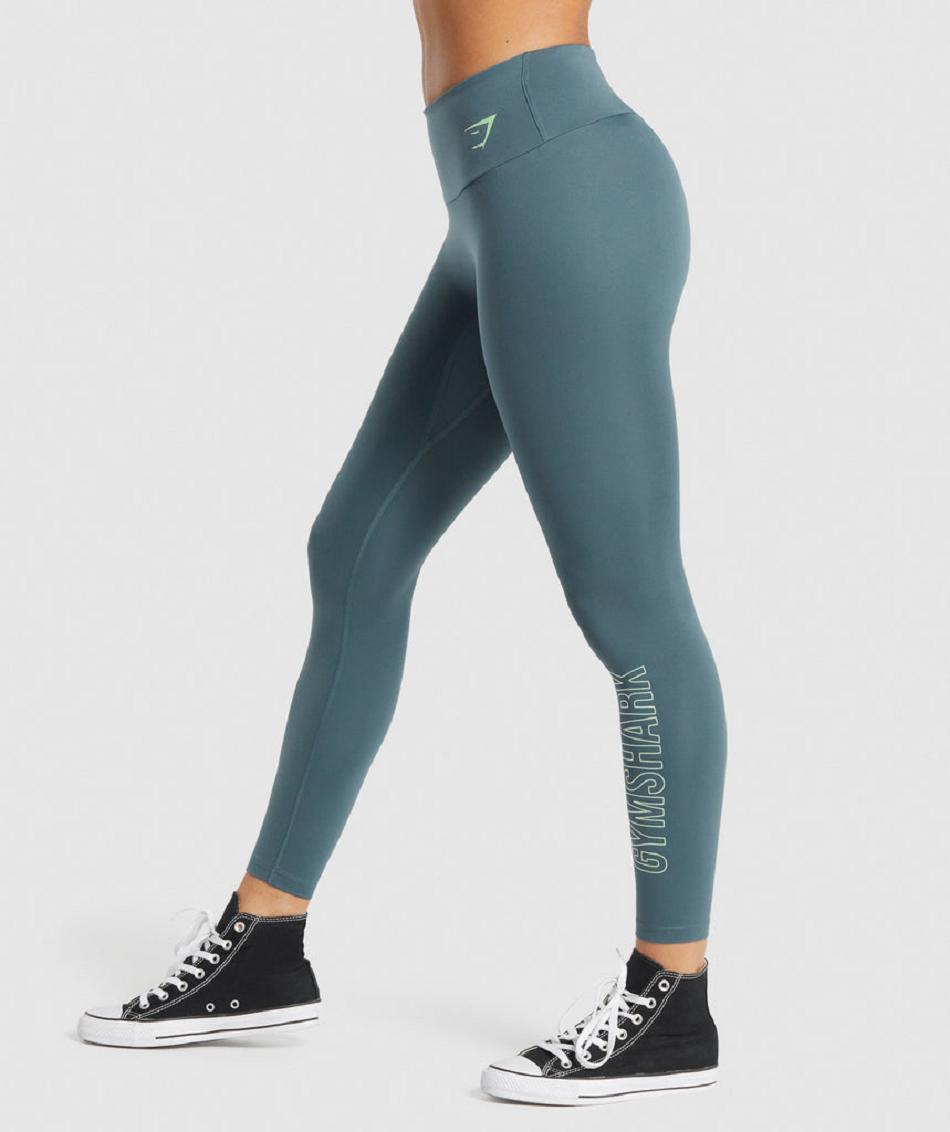 Legginsy Damskie Gymshark Treningowe Grafiką Turkusowe | PL 2294KOR